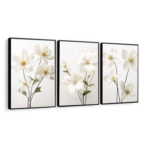 Quadros Decorativos Modernos Flores Brancas Sala com Vidro