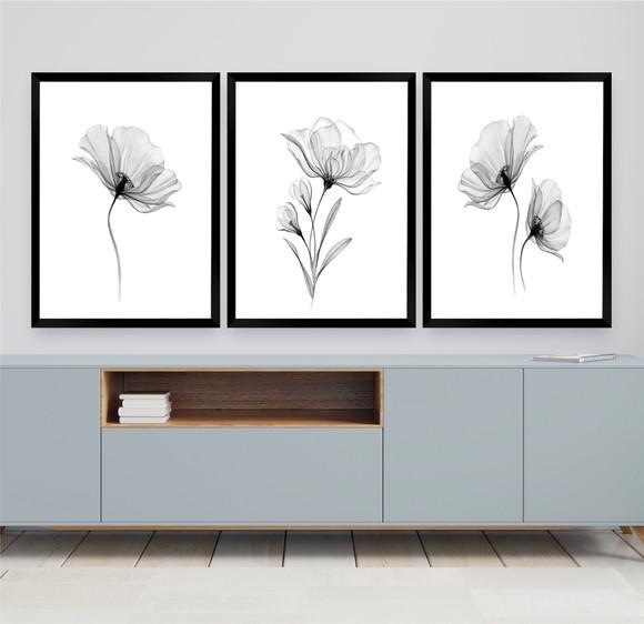 Quadros Decorativos Modernos Flores Preto e Branco Moldura