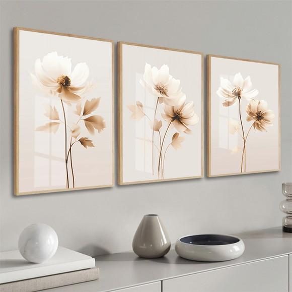 Quadros Decorativos Modernos Flores Rosas Moldura e Vidro