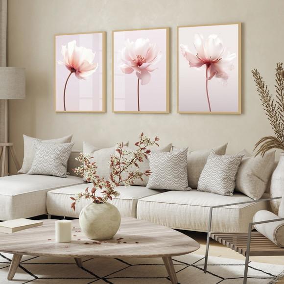 Quadros Decorativos Modernos Flores Rosas Moldura e Vidro