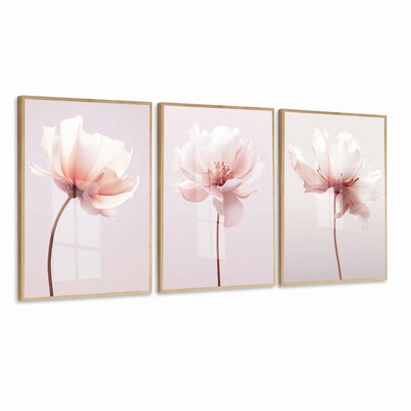 Quadros Decorativos Modernos Flores Rosas Moldura e Vidro