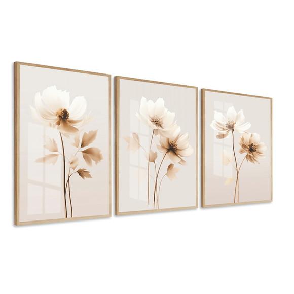 Quadros Decorativos Modernos Flores Rosas Moldura e Vidro