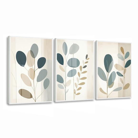 Quadros Decorativos Modernos Folhagem Abstrato Moldura Vidro