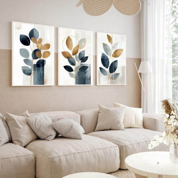Quadros Decorativos Modernos Folhagem Abstrato Azul Vidro