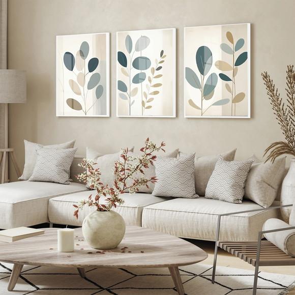Quadros Decorativos Modernos Folhagem Abstrato Moldura Vidro