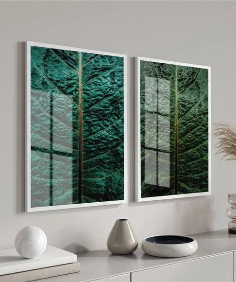Quadros Decorativos Modernos Folhagem Verde Moldura e Vidro