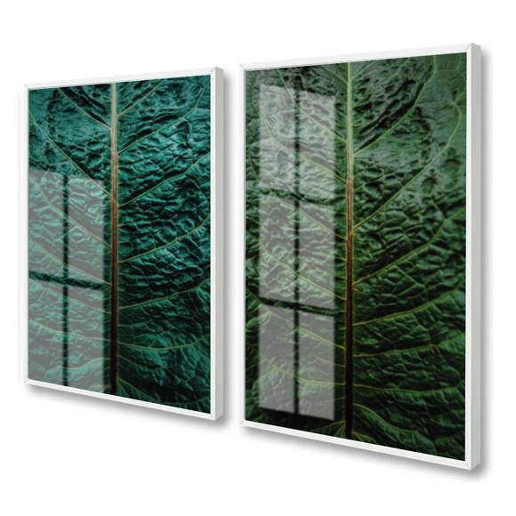 Quadros Decorativos Modernos Folhagem Verde Moldura e Vidro