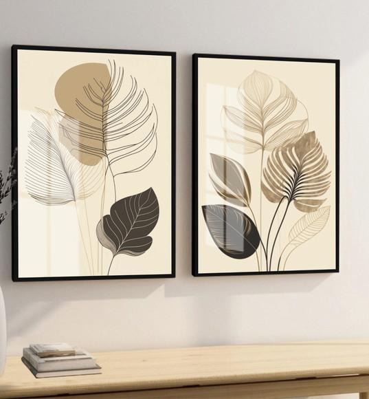 Quadros Decorativos Modernos Folhas Desenho Moldura e Vidro