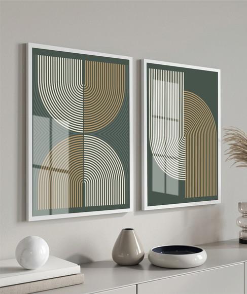 Quadros Decorativos Modernos Geométrico Com Moldura e Vidro