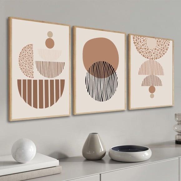 Quadros Decorativos Modernos Geométrico Marrom Boho Moldura