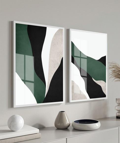 Quadros Decorativos Modernos Geométrico Verde Moldura Vidro
