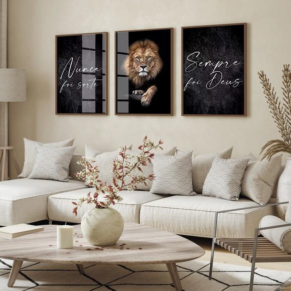 Quadros Decorativos Modernos Leão Frase Motivacional Vidro