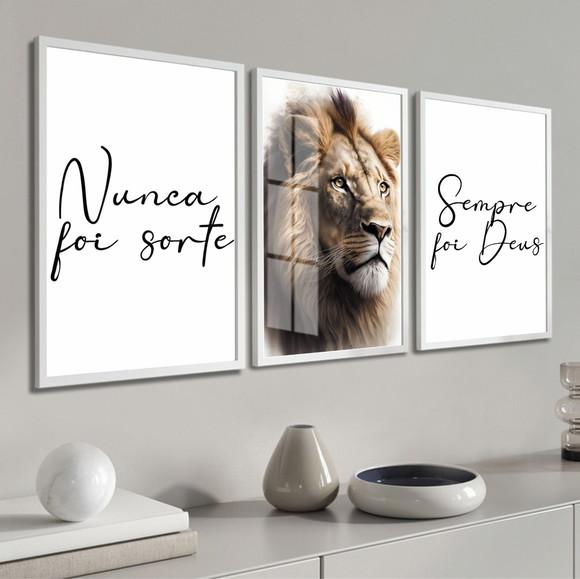 Quadros Decorativos Modernos Leão Frases Moldura com Vidro