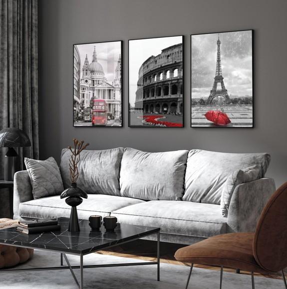 Quadros Decorativos Modernos Londres Paris Roma com Vidro