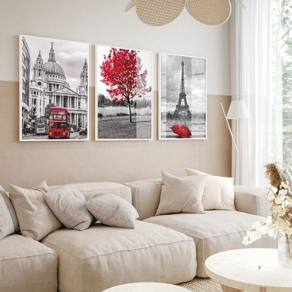 Quadros Decorativos Modernos Londres Paris Arvore com Vidro