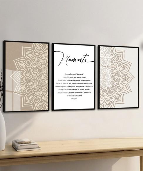 Quadros Decorativos Modernos Namastê Mandala Boho com Vidro