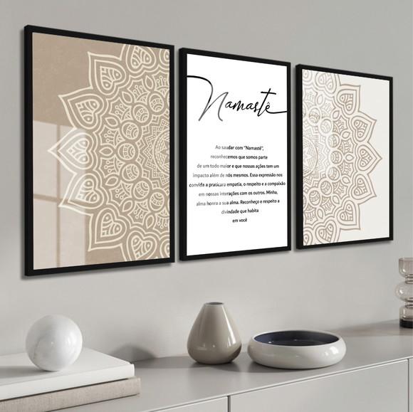 Quadros Decorativos Modernos Namastê Mandala Boho com Vidro