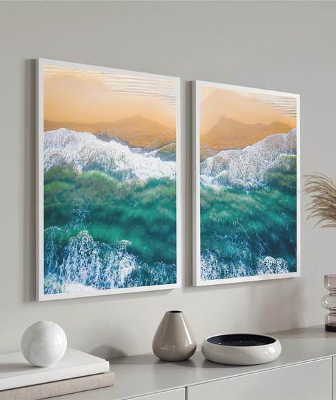 Quadros Decorativos Modernos Paisagem Praia Mar Azul Moldura