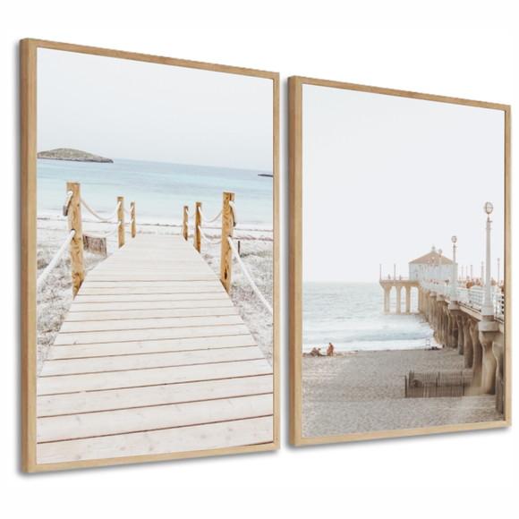Quadros Decorativos Modernos Paisagem Praia Mar Com Moldura