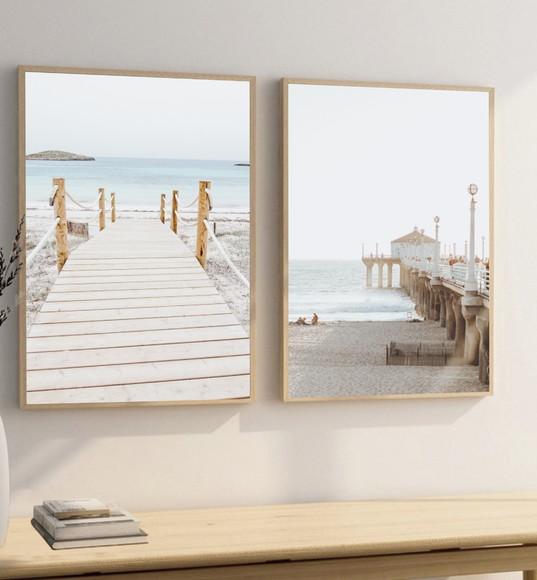 Quadros Decorativos Modernos Paisagem Praia Mar Com Moldura