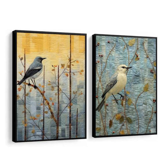 Quadros Decorativos Modernos Pássaros com Moldura e Vidro