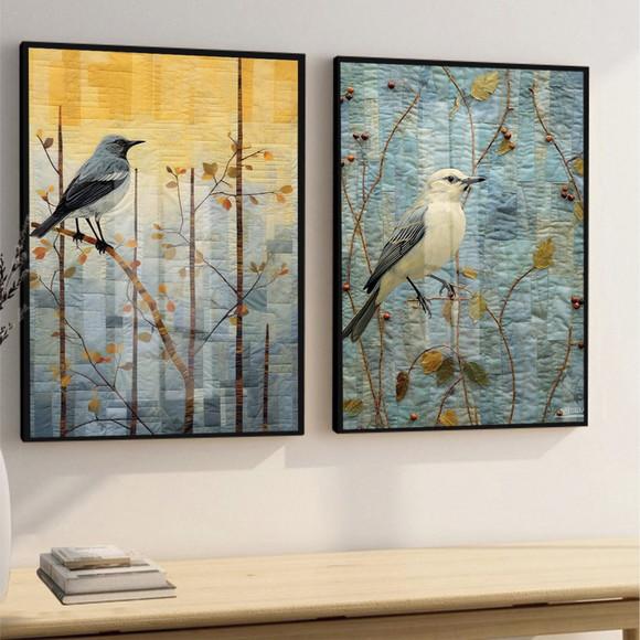 Quadros Decorativos Modernos Pássaros com Moldura e Vidro