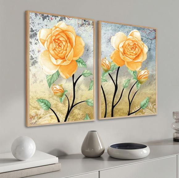 Quadros Decorativos Modernos Rosas Amarelas Flores Moldura