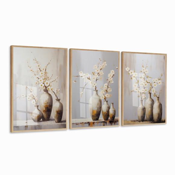 Quadros Decorativos Modernos Vasos Flores Moldura e Vidro