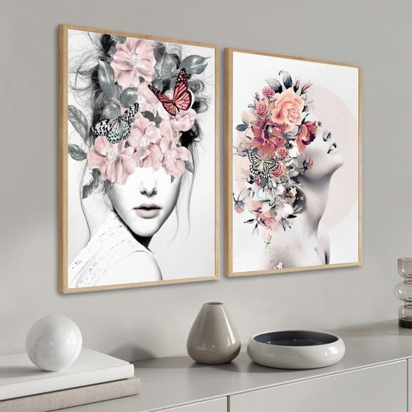 Quadros Decorativos Mulher Flores Para Quarto Sala Moldura