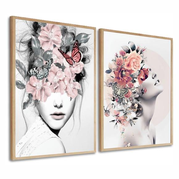 Quadros Decorativos Mulher Flores Para Quarto Sala Moldura
