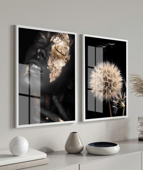 Quadros Decorativos Mulheres Negras Dourado Moldura E Vidro