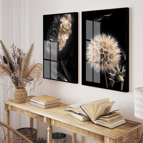 Quadros Decorativos Mulheres Negras Flor Com Moldura E Vidro