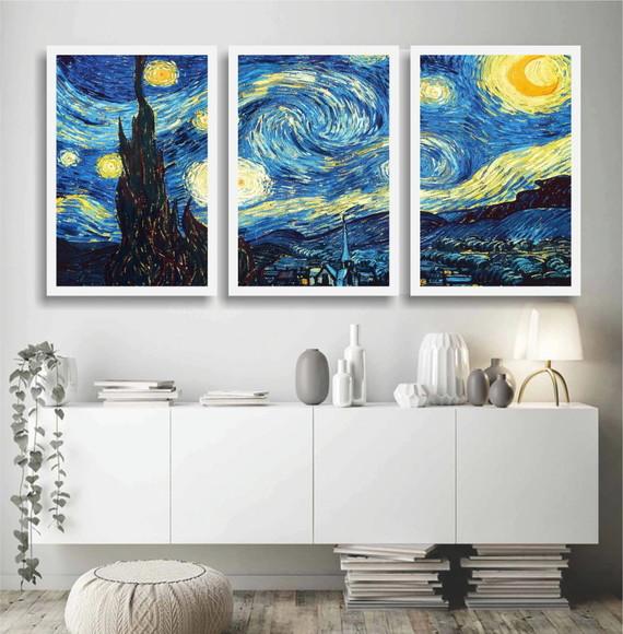 Quadros Decorativos Noite Estrelada Van Gogh Arte Moldura