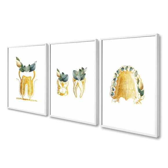 Quadros Decorativos Odontologia Consultório Dourado Vidro