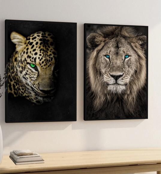 Quadros Decorativos Onça Pintada Leão De Judá Com Moldura