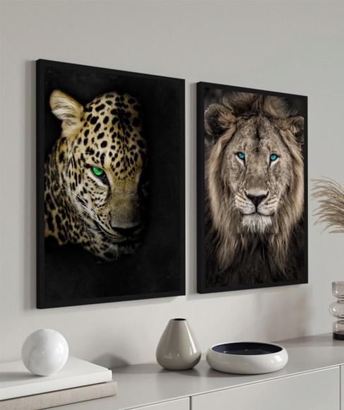 Quadros Decorativos Onça Pintada Leão De Judá Com Moldura