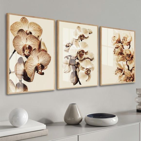 Quadros Decorativos Orquídea Bege Flores Com Moldura E Vidro