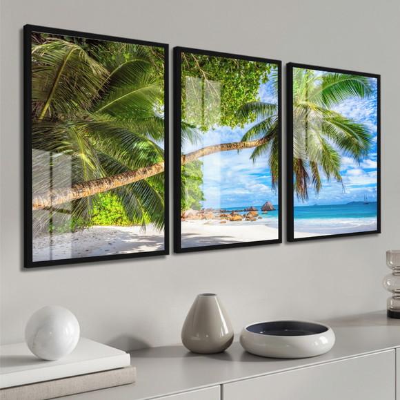 Quadros Decorativos Paisagem Coqueiro Mar Moldura e Vidro