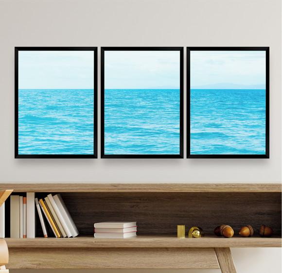 Quadros Decorativos Paisagem Mar Azul Para Sala Com Moldura