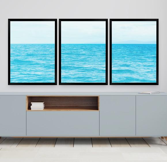 Quadros Decorativos Paisagem Mar Azul Para Sala Com Moldura