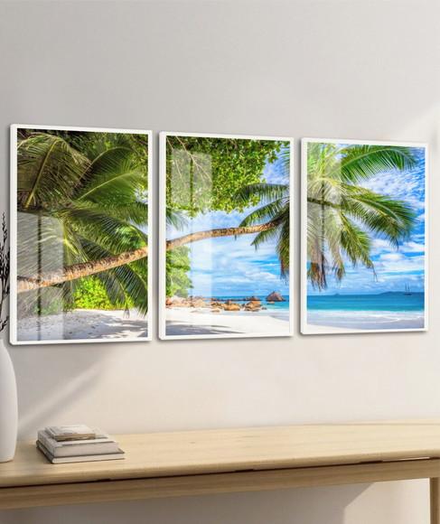 Quadros Decorativos Paisagem Mar Coqueiro Moldura e Vidro