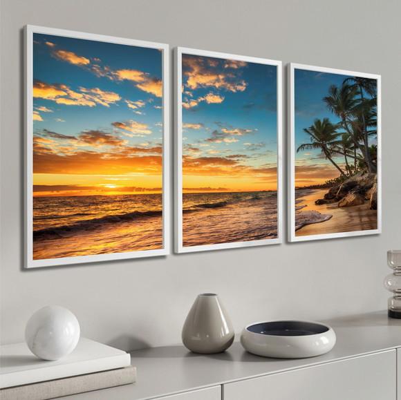 Quadros Decorativos Paisagem Pôr do Sol Coqueiro Moldura