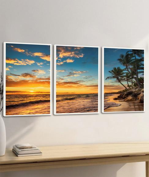 Quadros Decorativos Paisagem Pôr do Sol Coqueiro Moldura