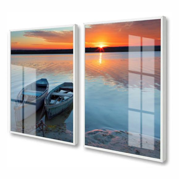 Quadros Decorativos Paisagem Pôr Do Sol Com Moldura e Vidro