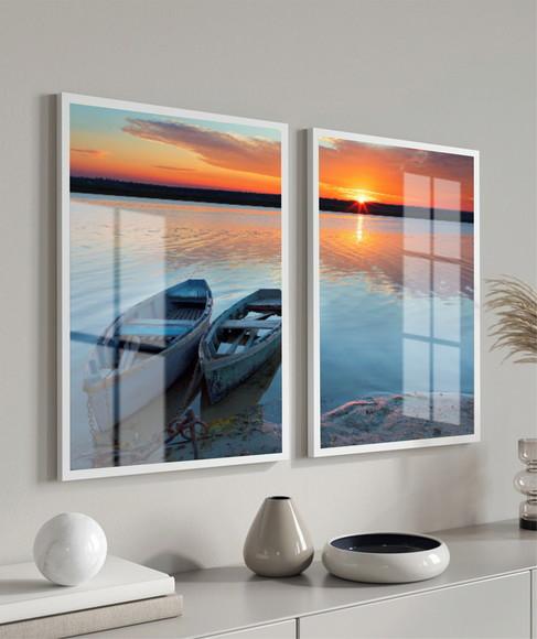 Quadros Decorativos Paisagem Pôr Do Sol Com Moldura e Vidro