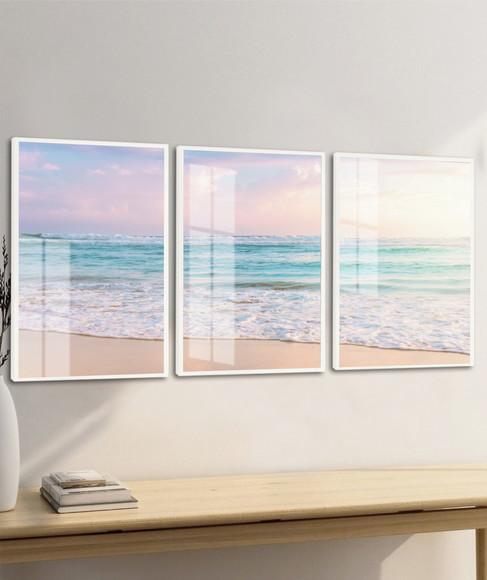 Quadros Decorativos Paisagem Praia Azul Mar Moldura e Vidro