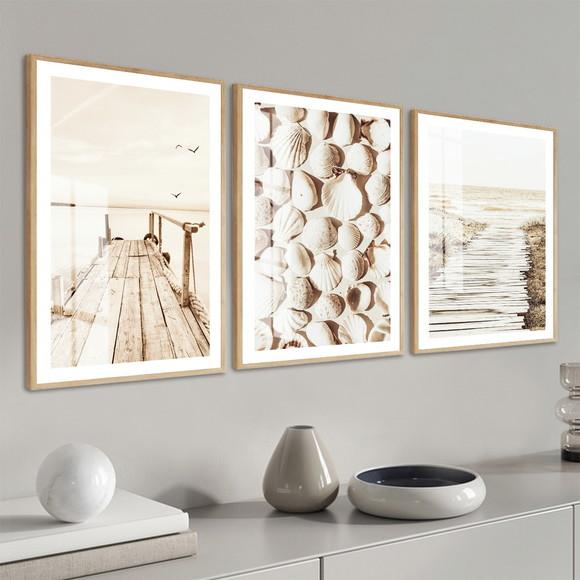 Quadros Decorativos Paisagem Praia Mar Boho Moldura e Vidro