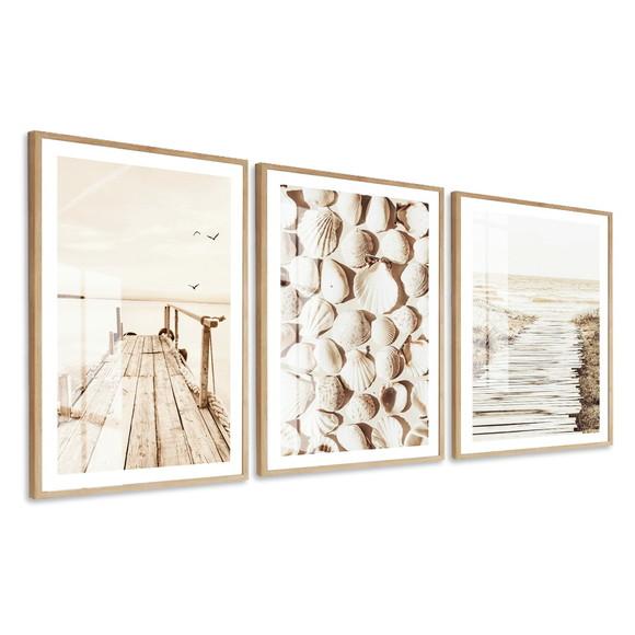 Quadros Decorativos Paisagem Praia Mar Boho Moldura e Vidro