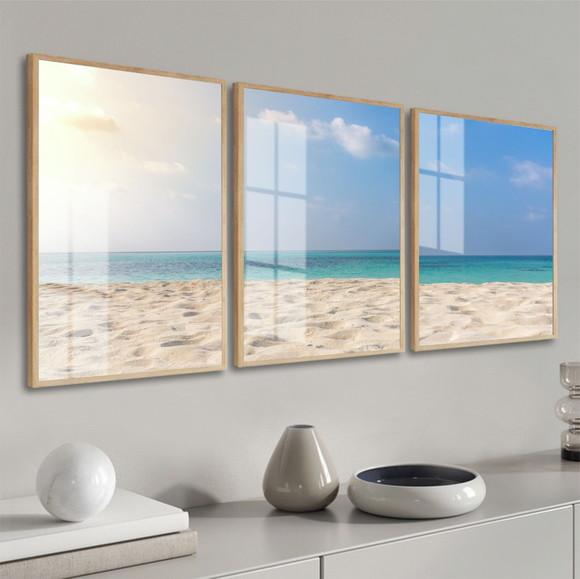 Quadros Decorativos Paisagem Praia Mar com Moldura e Vidro