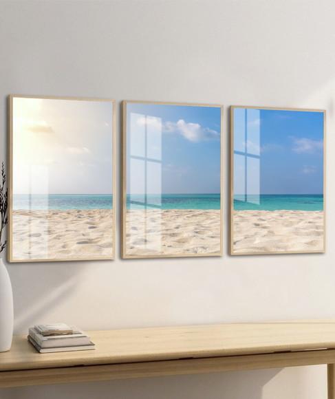 Quadros Decorativos Paisagem Praia Mar com Moldura e Vidro